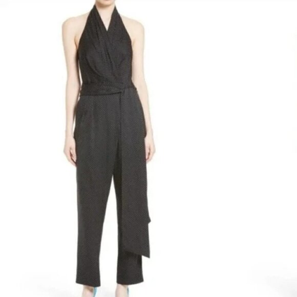Diane Von Furstenberg Pants - Diane von Furstenberg Polka Dot Halter Straight Leg Silk Jumpsuit Black White 4